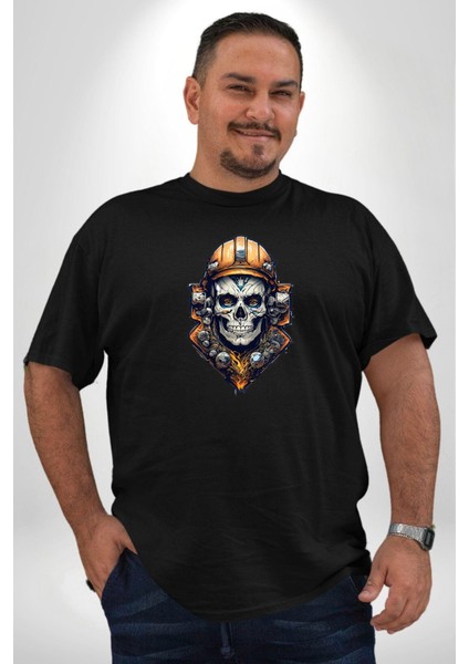 Maden Işcisi Kuru Kafa Siyah Büyük Beden Erkek Kadın Unisex Basic Ön Baskılı Tişört
