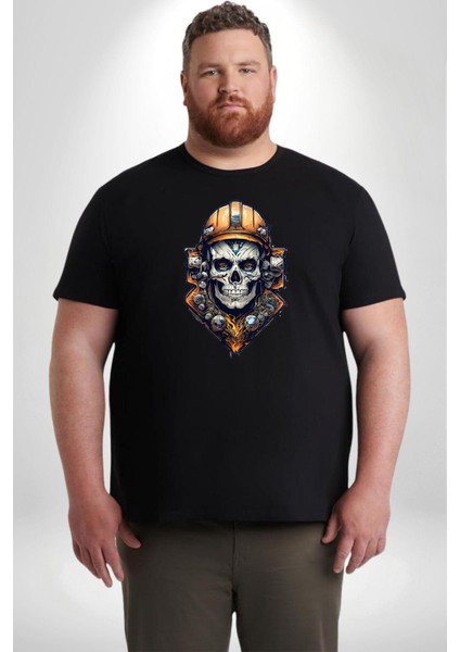 Maden Işcisi Kuru Kafa Siyah Büyük Beden Erkek Kadın Unisex Basic Ön Baskılı Tişört fiyatları