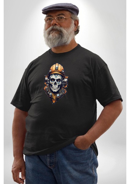 Maden Işcisi Kuru Kafa Siyah Büyük Beden Erkek Kadın Unisex Basic Ön Baskılı Tişört indirimleri