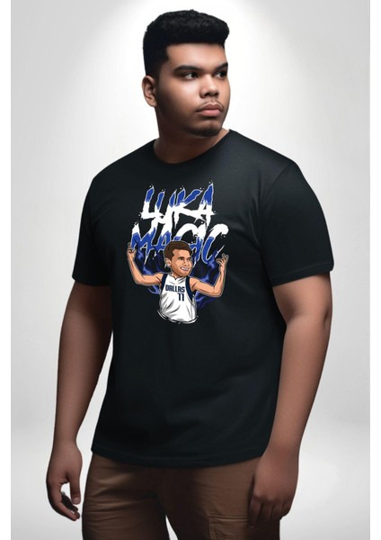 Luka Luka Doncic Basketboll Dallas Siyah Büyük Beden Erkek Kadın Unisex Basic Ön Baskılı Tişört