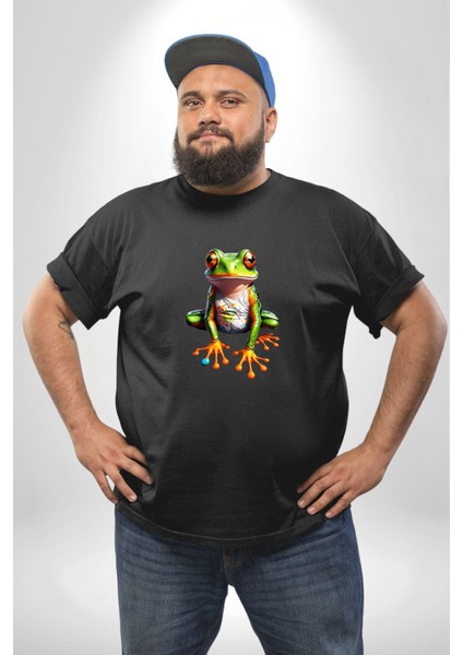 Frog Kurbağa Prens Siyah Büyük Beden Erkek Kadın Unisex Basic Ön Baskılı Tişört
