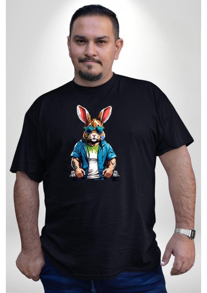 Halter Spor Güneş Gözlüüğü Tavşan Siyah Büyük Beden Erkek Kadın Unisex Basic Ön Baskılı Tişört