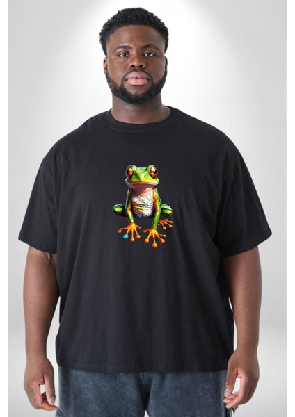 Frog Kurbağa Prens Siyah Büyük Beden Erkek Kadın Unisex Basic Ön Baskılı Tişört fırsatları