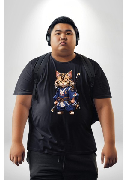 Japon Samuray Kılınç Siyah Büyük Beden Erkek Kadın Unisex Basic Ön Baskılı Tişört fırsatları