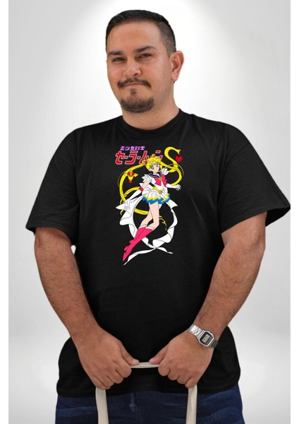 Sailor Moon Anime Usagi Tsukino Siyah Büyük Beden Erkek Kadın Unisex Basic Ön Baskılı Tişört