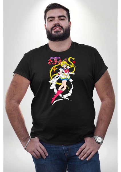 Sailor Moon Anime Usagi Tsukino Siyah Büyük Beden Erkek Kadın Unisex Basic Ön Baskılı Tişört fiyatları