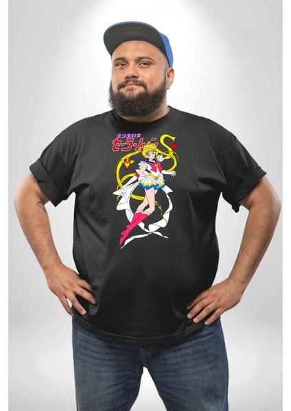 Sailor Moon Anime Usagi Tsukino Siyah Büyük Beden Erkek Kadın Unisex Basic Ön Baskılı Tişört modelleri