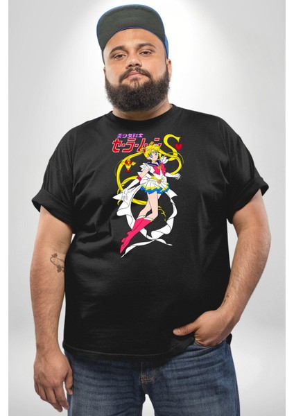 Sailor Moon Anime Usagi Tsukino Siyah Büyük Beden Erkek Kadın Unisex Basic Ön Baskılı Tişört fırsatları