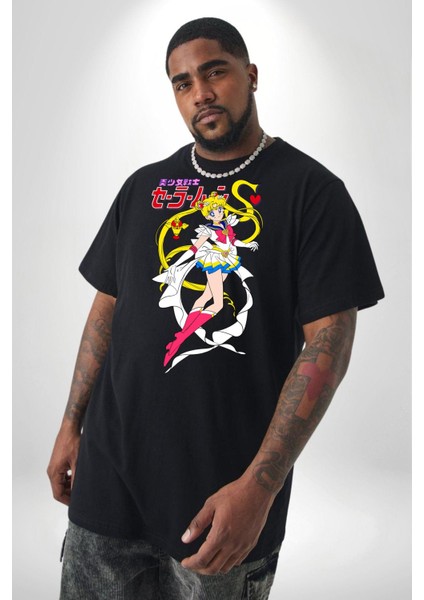 Sailor Moon Anime Usagi Tsukino Siyah Büyük Beden Erkek Kadın Unisex Basic Ön Baskılı Tişört indirimleri