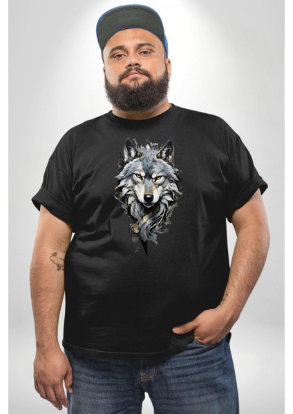 Beyaz Kurt Siyah Büyük Beden Erkek Kadın Unisex Basic Ön Baskılı Tişört fiyatları
