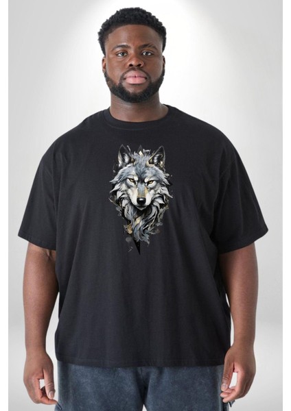 Beyaz Kurt Siyah Büyük Beden Erkek Kadın Unisex Basic Ön Baskılı Tişört fırsatları