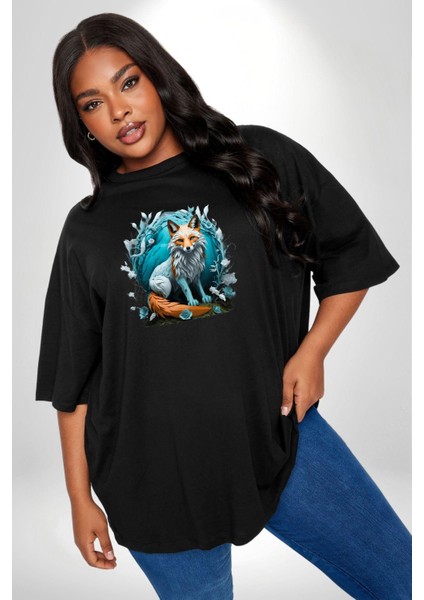 Beyaz Kurt Altın Maske Doğa Siyah Büyük Beden Erkek Kadın Unisex Basic Ön Baskılı Tişört