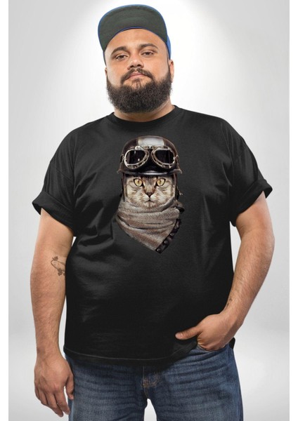 Kasket Bandana Motorcu Kedi Siyah Büyük Beden Erkek Kadın Unisex Basic Ön Baskılı Tişört fiyatları