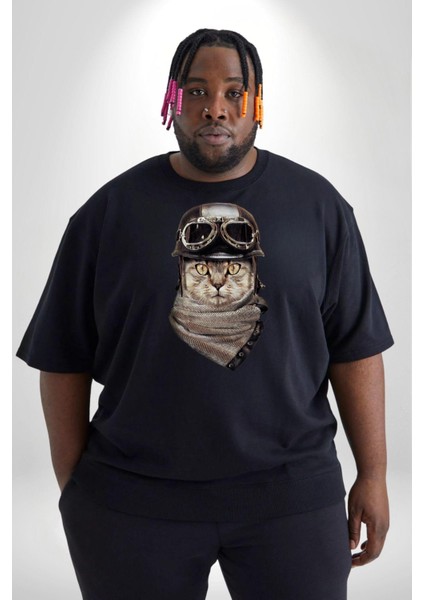 Kasket Bandana Motorcu Kedi Siyah Büyük Beden Erkek Kadın Unisex Basic Ön Baskılı Tişört indirimleri