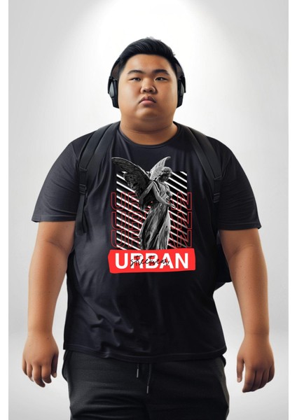Şehir Sokak Stili Melek Heykeli Siyah Büyük Beden Erkek Kadın Unisex Basic Ön Baskılı Tişört modelleri