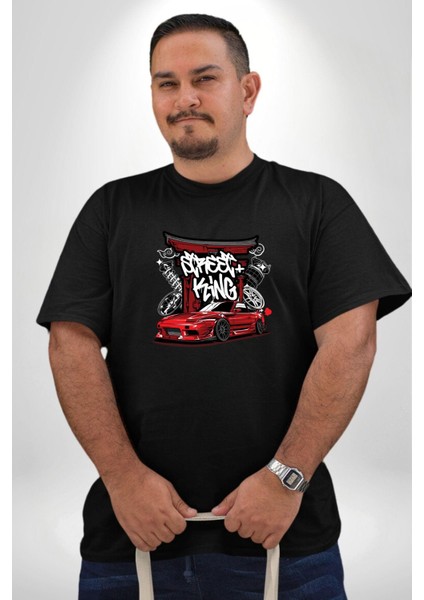 Japon Sokak Yarış Kralı Siyah Büyük Beden Erkek Kadın Unisex Basic Ön Baskılı Tişört