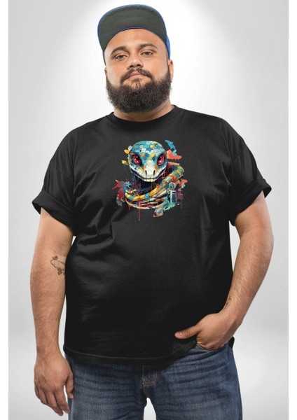 Yapay Zeka Sanal Yılan Siyah Büyük Beden Erkek Kadın Unisex Basic Ön Baskılı Tişört