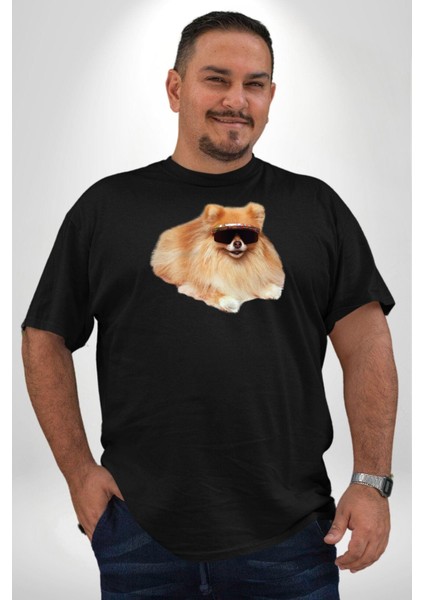Pomernian Köpek Siyah Büyük Beden Erkek Kadın Unisex Basic Ön Baskılı Tişört modelleri