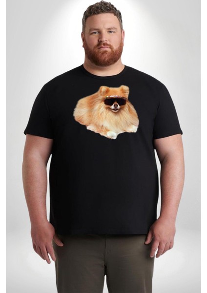 Pomernian Köpek Siyah Büyük Beden Erkek Kadın Unisex Basic Ön Baskılı Tişört fırsatları