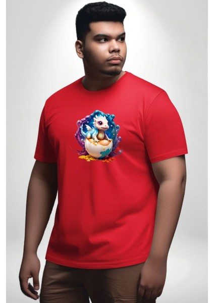 Sevimli Bebek Ejderha Elmas Yumurta Kırmızı Büyük Beden Erkek Kadın Unisex Basic Ön Baskılı Tişört fiyatları
