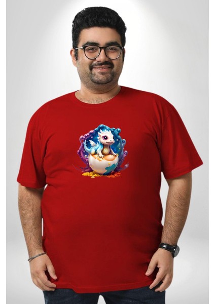 Sevimli Bebek Ejderha Elmas Yumurta Kırmızı Büyük Beden Erkek Kadın Unisex Basic Ön Baskılı Tişört fırsatları