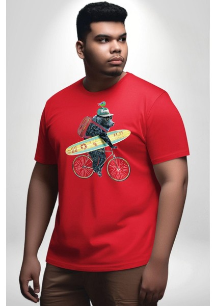 Komik Köpek Sörf Tahtası Bisiklet Kırmızı Büyük Beden Erkek Kadın Unisex Basic Ön Baskılı Tişört