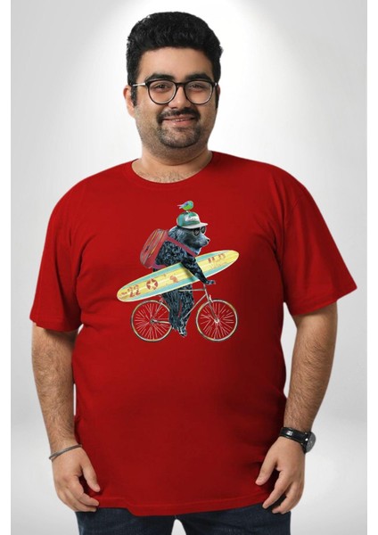 Komik Köpek Sörf Tahtası Bisiklet Kırmızı Büyük Beden Erkek Kadın Unisex Basic Ön Baskılı Tişört modelleri
