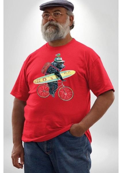 Komik Köpek Sörf Tahtası Bisiklet Kırmızı Büyük Beden Erkek Kadın Unisex Basic Ön Baskılı Tişört fırsatları