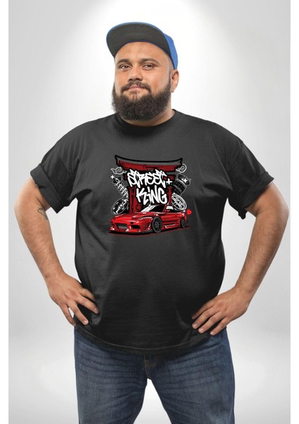 Japon Sokak Yarış Kralı Siyah Büyük Beden Erkek Kadın Unisex Basic Ön Baskılı Tişört modelleri
