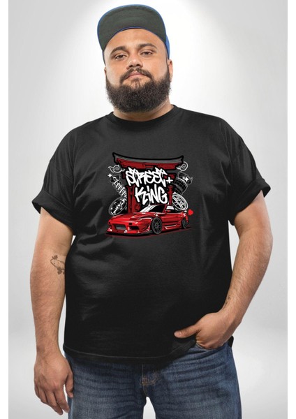 Japon Sokak Yarış Kralı Siyah Büyük Beden Erkek Kadın Unisex Basic Ön Baskılı Tişört fırsatları