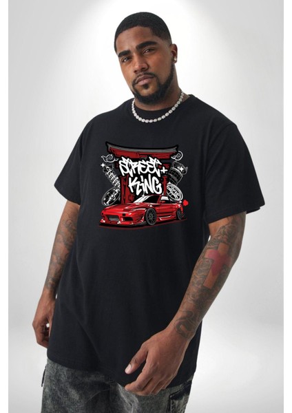 Japon Sokak Yarış Kralı Siyah Büyük Beden Erkek Kadın Unisex Basic Ön Baskılı Tişört indirimleri