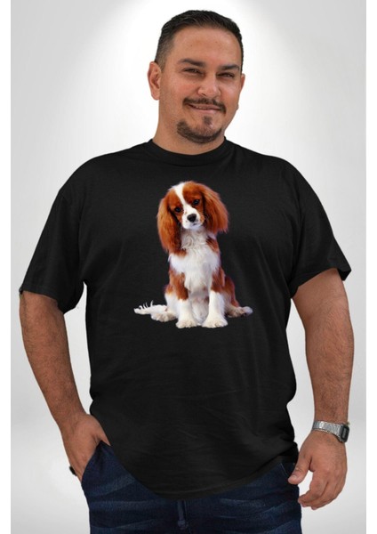 Cavalier King Charles Spaniel Siyah Büyük Beden Erkek Kadın Unisex Basic Ön Baskılı Tişört