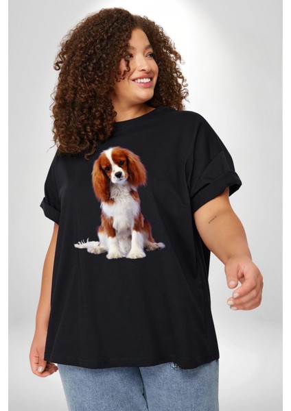 Cavalier King Charles Spaniel Siyah Büyük Beden Erkek Kadın Unisex Basic Ön Baskılı Tişört fırsatları