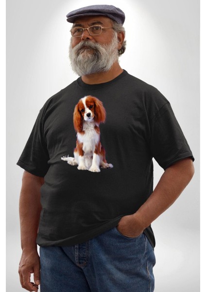 Cavalier King Charles Spaniel Siyah Büyük Beden Erkek Kadın Unisex Basic Ön Baskılı Tişört indirimleri