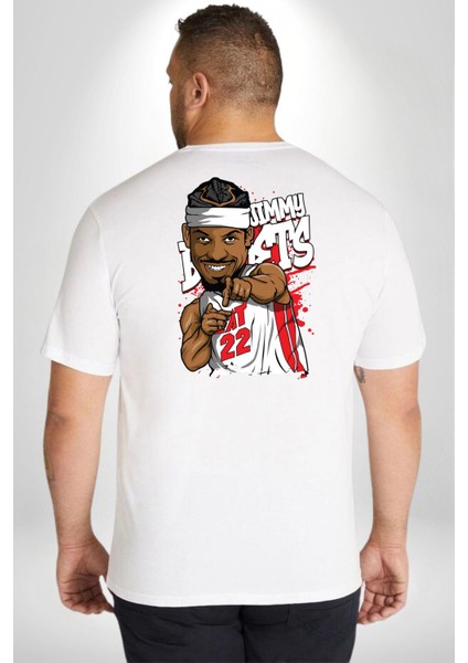 Jimmy Butler Basketbol Büyük Beden Beyaz Tişört Kadın Erkek Ünisex Sırt Baskılı