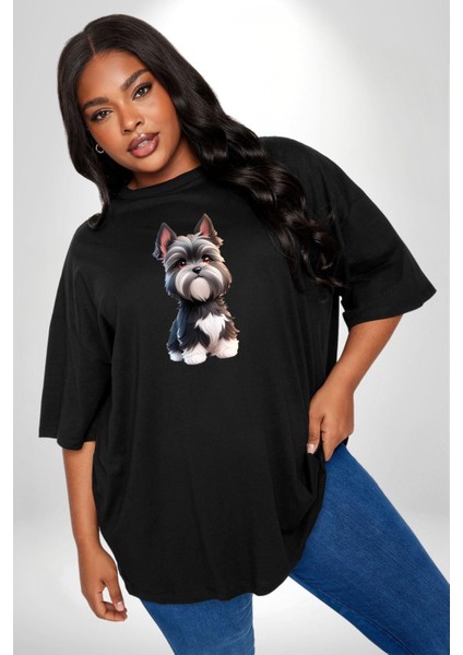 Sevimli Beyaz Gri Köpek Siyah Büyük Beden Erkek Kadın Unisex Basic Ön Baskılı Tişört fırsatları