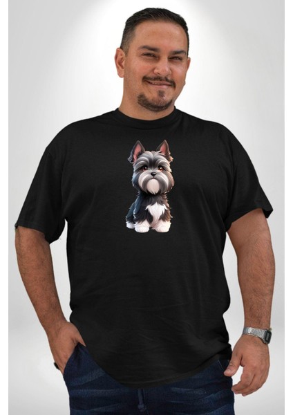 Sevimli Beyaz Gri Köpek Siyah Büyük Beden Erkek Kadın Unisex Basic Ön Baskılı Tişört indirimleri