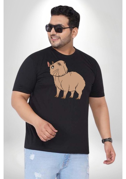 Chispi Siyah Büyük Beden Erkek Kadın Unisex Basic Ön Baskılı Tişört