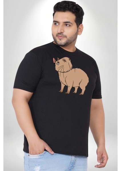 Chispi Siyah Büyük Beden Erkek Kadın Unisex Basic Ön Baskılı Tişört modelleri