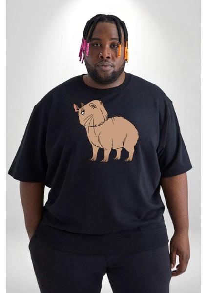 Chispi Siyah Büyük Beden Erkek Kadın Unisex Basic Ön Baskılı Tişört indirimleri