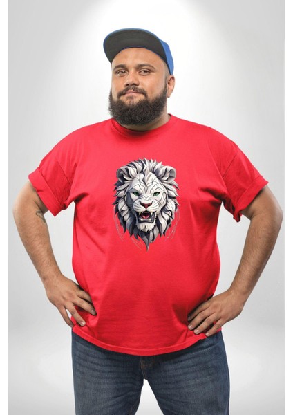 Beyaz Kaplan Kükreme Kırmızı Büyük Beden Erkek Kadın Unisex Basic Ön Baskılı Tişört fiyatları