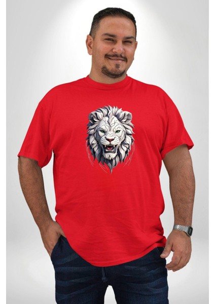 Beyaz Kaplan Kükreme Kırmızı Büyük Beden Erkek Kadın Unisex Basic Ön Baskılı Tişört fırsatları