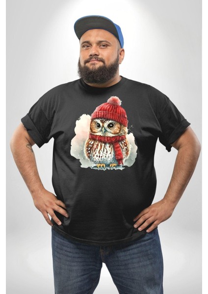 Kış Kırmızı Atkı Bere Baykuş Siyah Büyük Beden Erkek Kadın Unisex Basic Ön Baskılı Tişört fiyatları