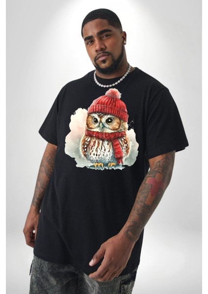 Kış Kırmızı Atkı Bere Baykuş Siyah Büyük Beden Erkek Kadın Unisex Basic Ön Baskılı Tişört fırsatları