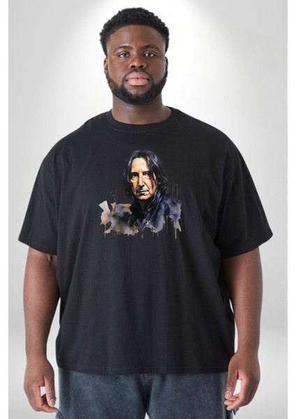 Severus Snape Sulu Boya Siyah Büyük Beden Erkek Kadın Unisex Basic Ön Baskılı Tişört