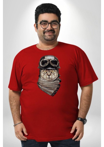 Kasket Bandana Motorcu Kedi Kırmızı Büyük Beden Erkek Kadın Unisex Basic Ön Baskılı Tişört fiyatları