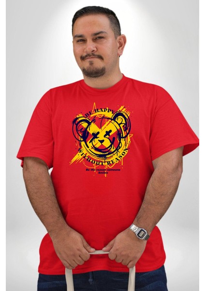 Sebep Olmadan Mutlu Ol Kırmızı Büyük Beden Erkek Kadın Unisex Basic Ön Baskılı Tişört fırsatları