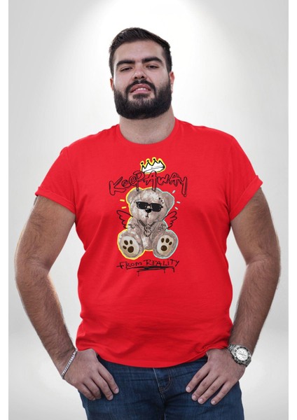 Gerçeklikten Uzak Tutun Kırmızı Büyük Beden Erkek Kadın Unisex Basic Ön Baskılı Tişört fiyatları