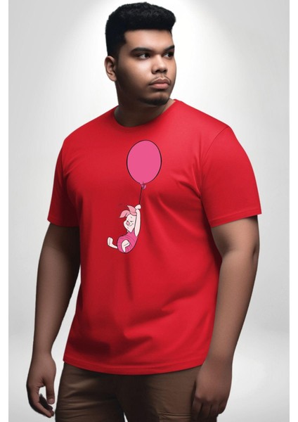 Piklet Balon Kırmızı Büyük Beden Erkek Kadın Unisex Basic Ön Baskılı Tişört
