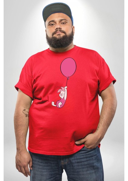 Piklet Balon Kırmızı Büyük Beden Erkek Kadın Unisex Basic Ön Baskılı Tişört